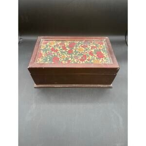Vintage Jewelry Box Multi Level with Fabric Floral Design